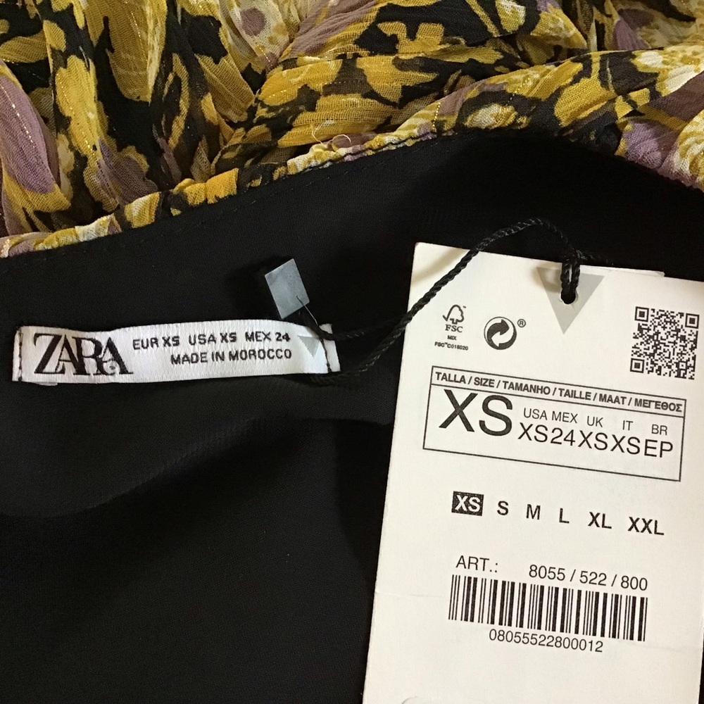 Zara Floral Metallic Ruched One Shoulder Mini Dress Size XS - Picture 10 of 13